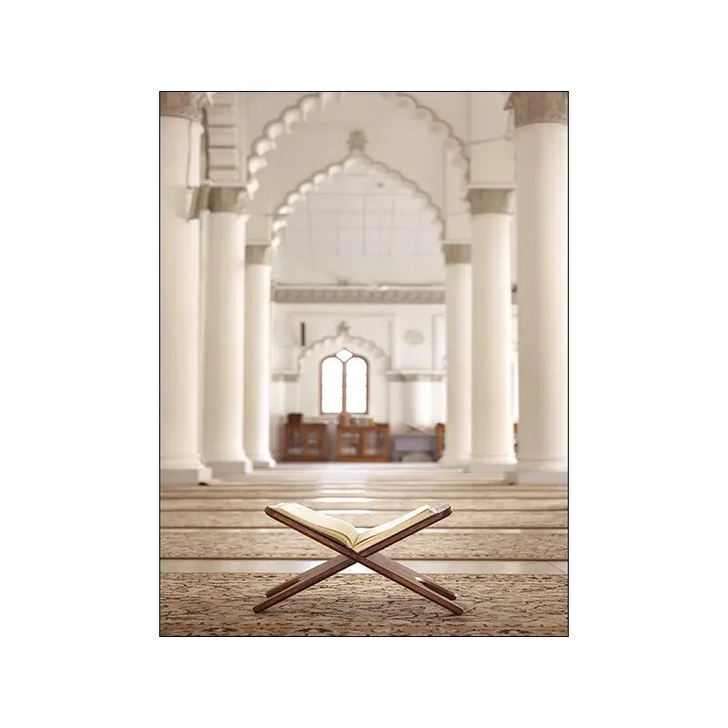 Islamic Mosque Canvas Wall Art Muslim Mosque Building Picture with Inspirational Quote and Leaf Design for Living Room Decor