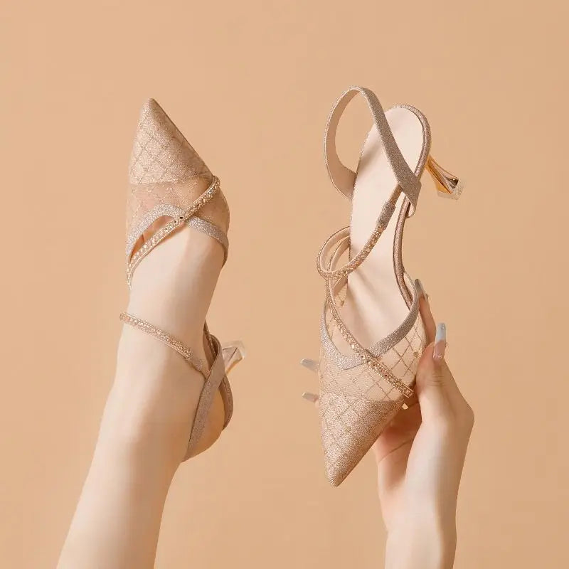 Ladies Shoes Sexy For Party And Weddings Women's Sandals Lace Thin Heels Stiletto Pointed Toe Footwear On Offer Premium Or