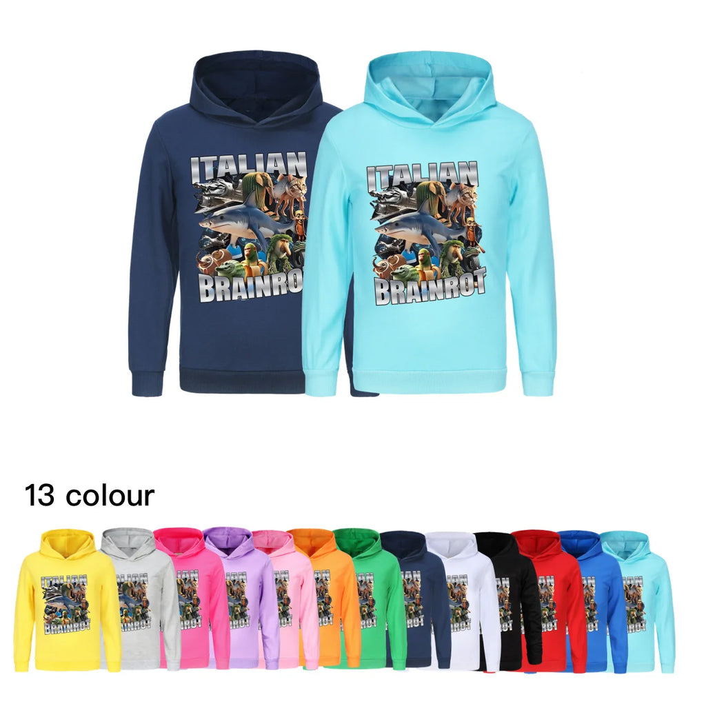 Tung Tung Tung Sahur Clothes Kids Italian Brainrot Meme Hoodies Boys Aesthetic Sweatshirts Girls Pullover Long Sleeve Outerwear