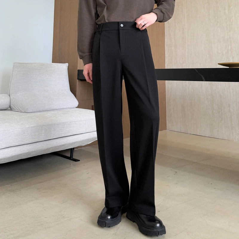 Men's Thiened Woolen Suit Pants Autumn Winter Loose Straight mat Classic Sle Casual High Waist Trousers
