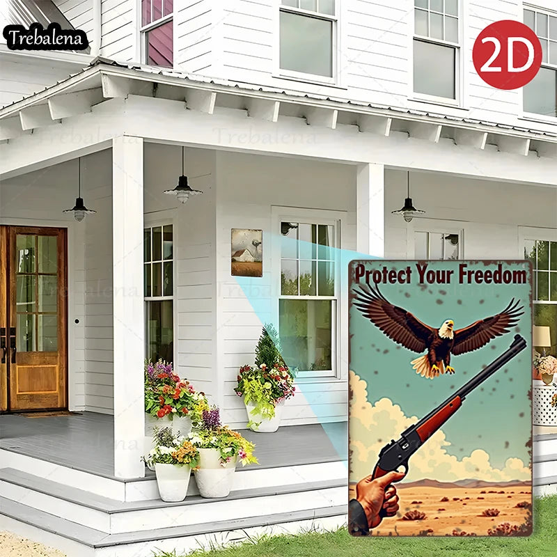 1PC 2D Flat 8*12inch Metal Sign Eagle and Rifle Desert Freedom Art Tin Sign