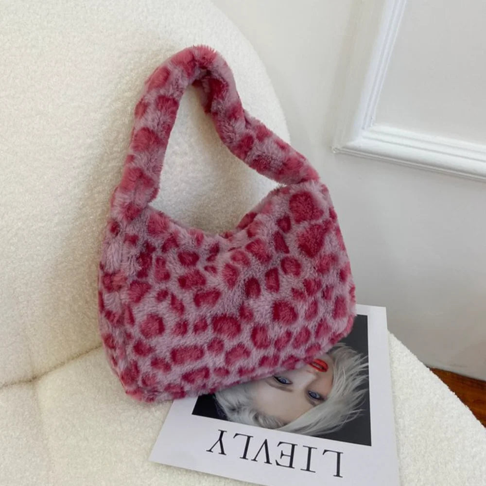 Women'S Winter Shoulder Bag Fashion Soft Plush Solid Color Zebra Leopard Pattern Underarm Bag Korean Ladies Handbags New 2025 - Free Items Weekend.