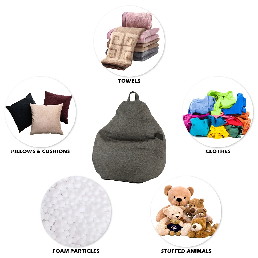 New Bean Bag Chair Sofa Cover Soft Comfortable Sofa Chair Protection Cover with Storage Bag without Filler Furniture Accessories