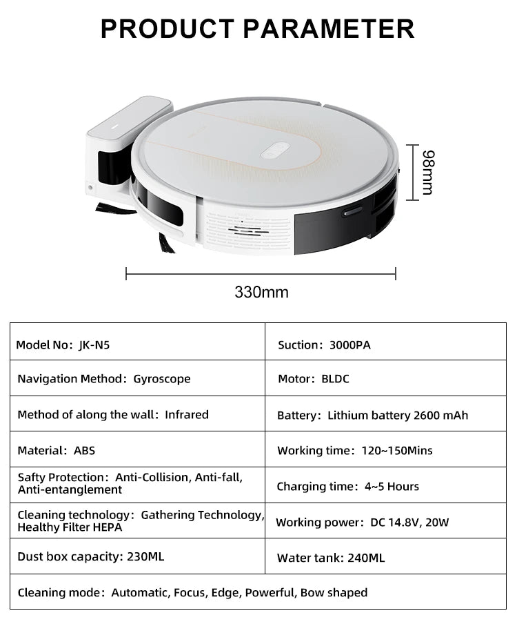 Purerobo K5 Robot Vacuum Cleaner 3-in-1 with 3KPa Suction Smart Gyro Navigation Automatic Sweep Mop for Home Cleaning Tuya App