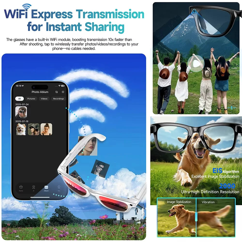 2026 New AI Smart Glasses 8MP HD Camera Real-time Translation SI BT Call Music Play Photo Video Recording Men Women Sunglasses