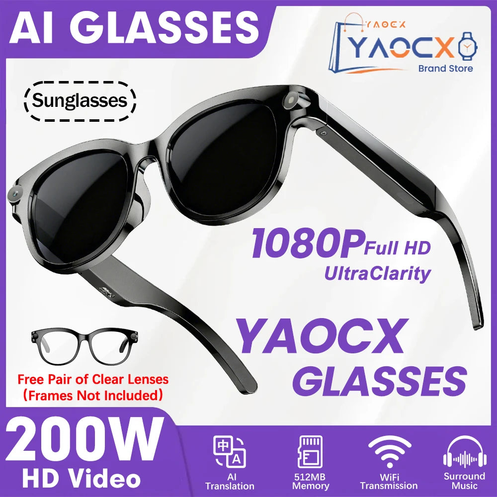 AI Smart Glasses 2026 with 200W HD Camera, 1080P Translation, AI Voice Assistant, Music Playback & LED Flashlight for Men and Women - Free Item Weekend (50% off).