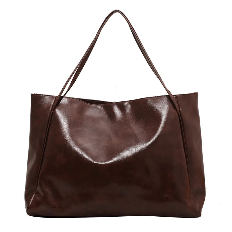 Tote Women's Bag Korean Style Large Capacity Soft Leather Shoulder Bag Retro Casual Hand-held Bucket Bag 2025 Одноплечевая сумка