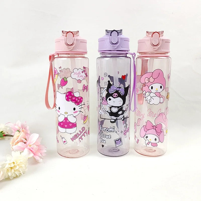 800ML Cartoon Hello Kitty Transparent Pop-up Spout Water Cup Hand-held Strap Anti-fall Kettle Portable Outdoor exercise SpaceCup
