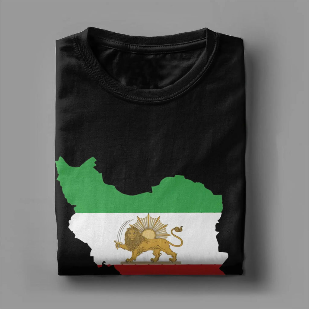Iran Persian Flag Map Men T Shirt  Creative Tees Short Sleeve Crew Neck T-Shirts 100% Cotton Plus Size Clothes