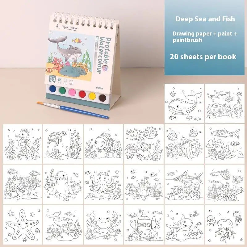 DIY Watercolor Painting Workbook; Inbuilt Paint and Stand-Alone Desktop Decor- Crafting Set