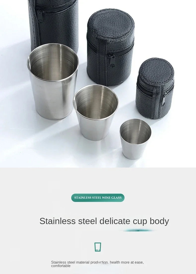 Drinkware 4 Pcs/set Outdoor Practical Travel Stainless Steel Cup Mini Set Whiskey Glass Cups Personalized Gifts Kitchen Dining
