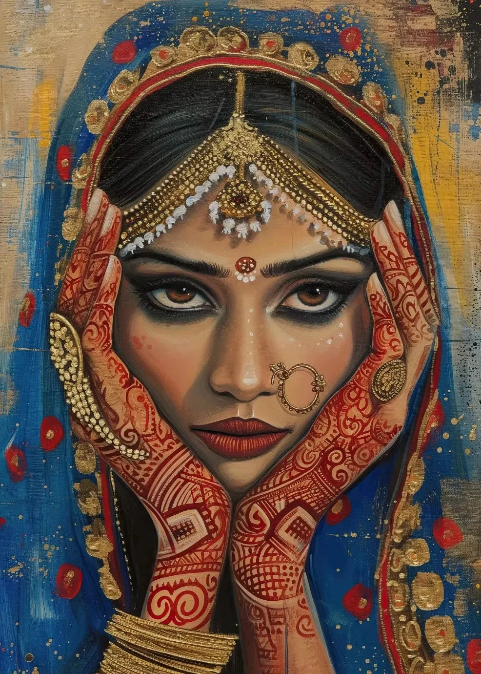 Indian Woman Dance Poster Vintage Traditional Beautiful Indian Woman Art Canvas Painting Wall Print Picture Room Home Decor - Free Item.