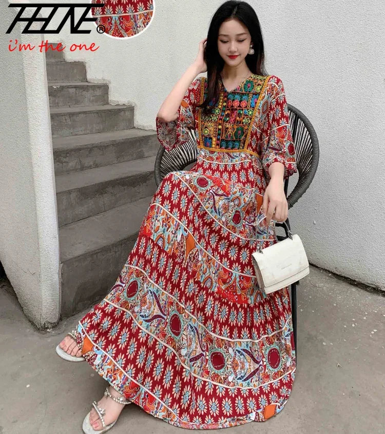 Indian Dress for Women Summer Embroidery Chic Elegant Party Dresses Clothes Vintage Long Maxi Prom Bohemian Beach Robe Vestidos -50% off.