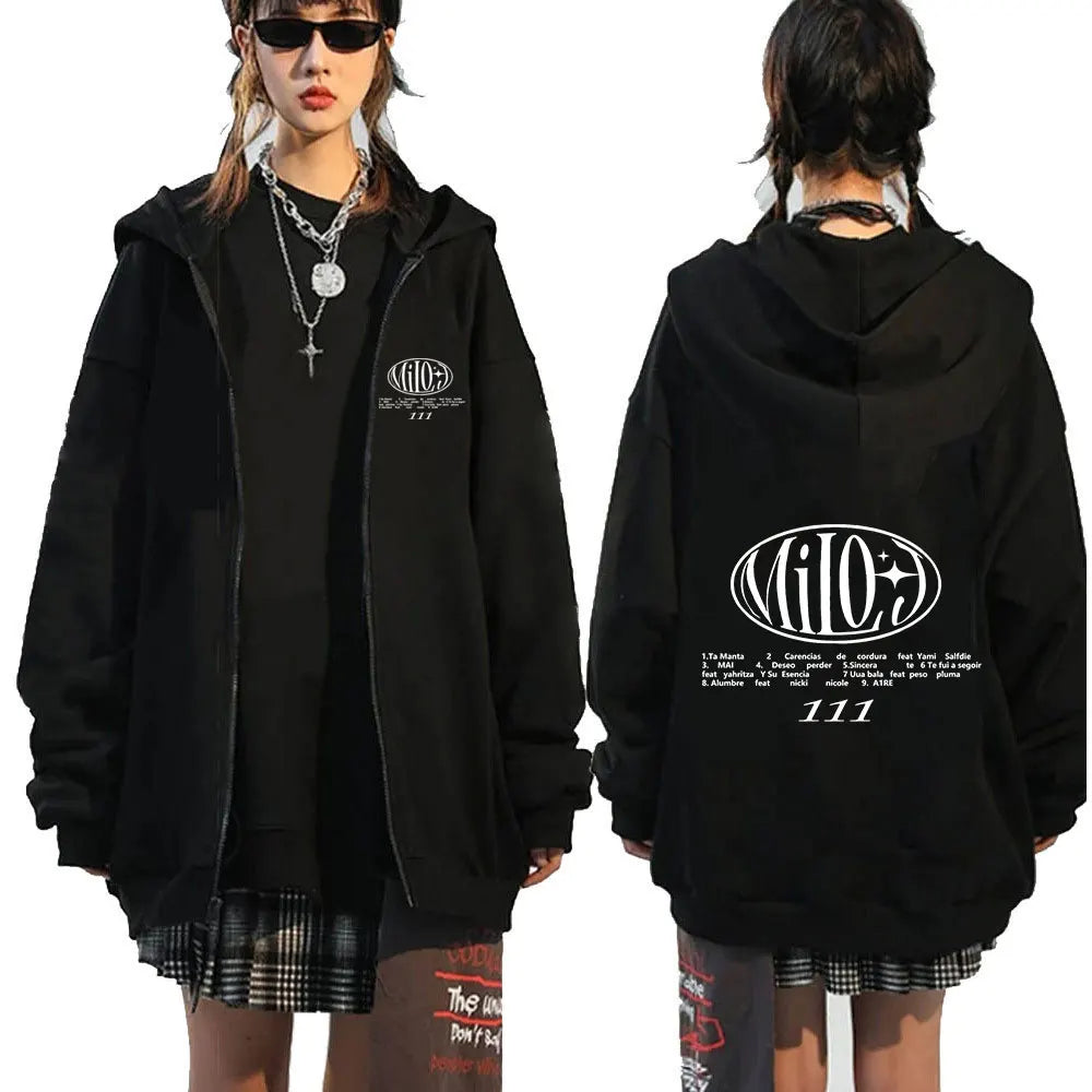Rapper Milo J Zipper Hoodies 111 Music Album Zip Up Hooded Sweatshirts Men's Women Fashion Hip Hop Vintage Pullovers Fans Gift