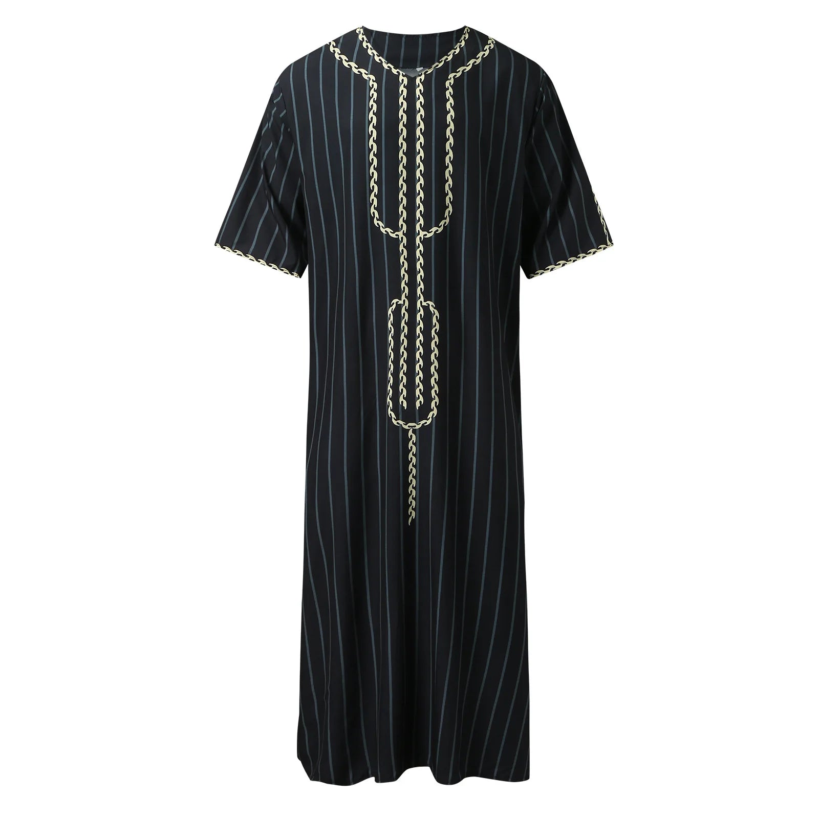 Kaftan Summer Middle Eastern Men's Arab Robe Loose V-neck Short Sleeved Printed Men's Muslim Clothing Islamic Clothing Kaftan
