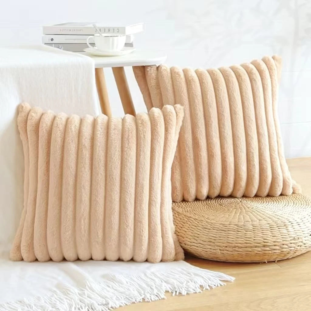 pack of 2 of artificial plush pillowcases, luxurious soft striped decorative pillowcases, suitable for sofa interiors