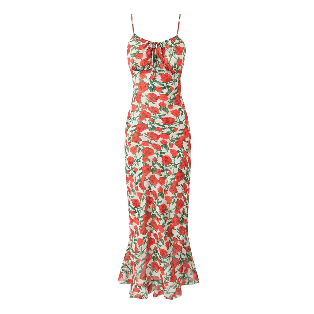 Midi dresses for women 2025 Summer bodycon dresses sexy vintage clothes dress elegant black dress front tie vintage floral dress