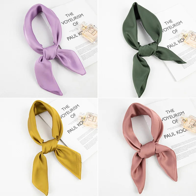 Fashion Solid Kerchief Women Head Scarf For Hair Pink Green White Silk Neck Scarfs Female 70cm*70cm Square Bandanas Lady Scarves