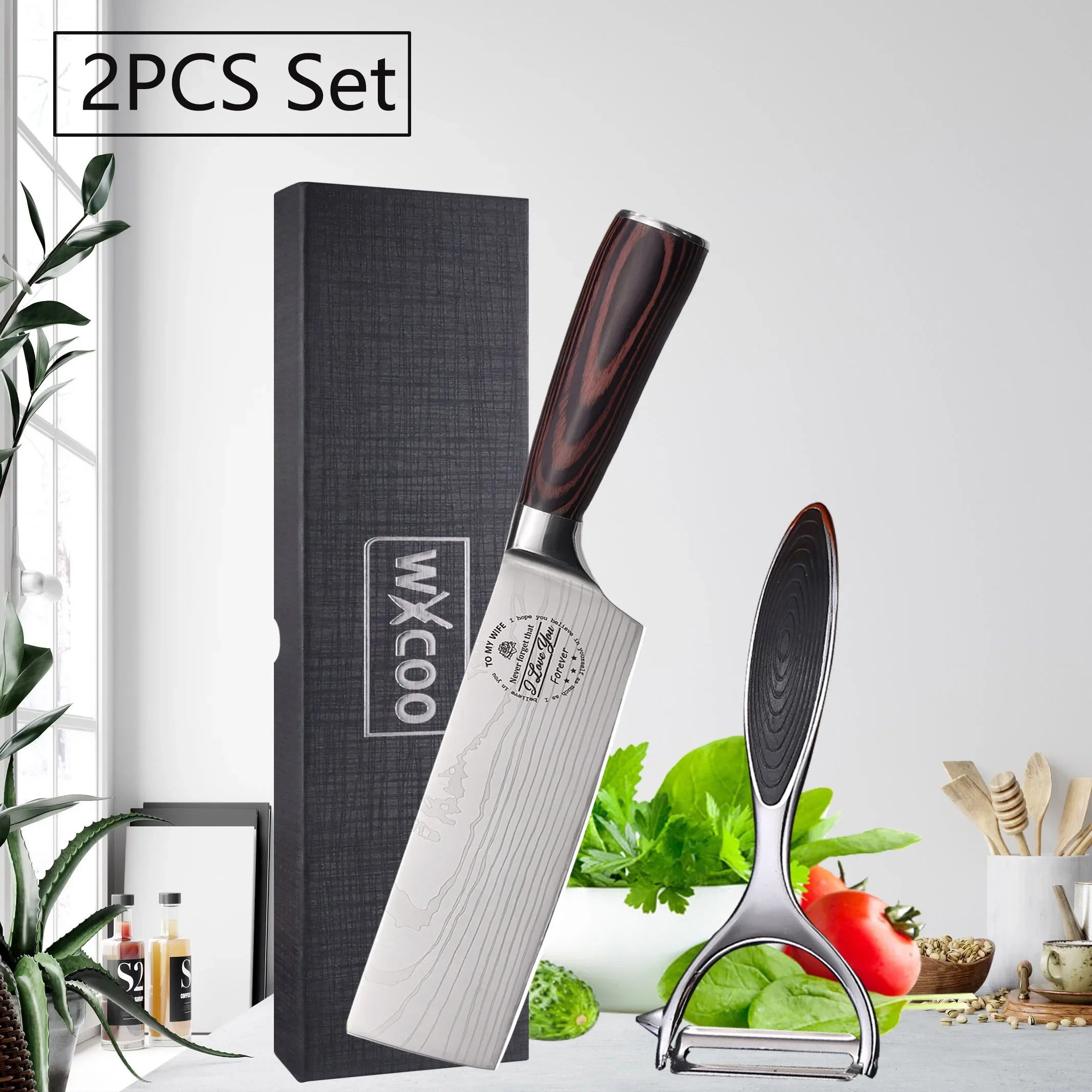 WXCOO Professional Chef's Knife Japanese Sharp Meat Cleaver Cooking Damascus Laser Kitchen with Gift Box Fruit Slicing Knife