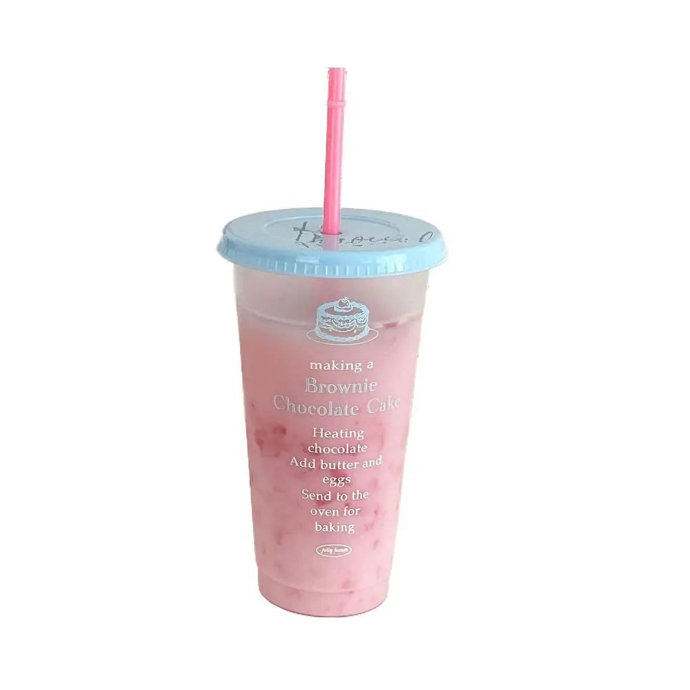 Kawaii 470/700ml Straw Cup with Lid Korean Water Bottle Plastic Reusable Drinking Bottles Coffee