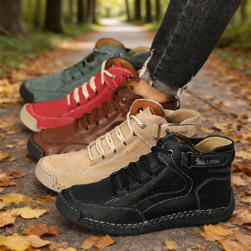 Retro Handmade Stitched Men's High-Top Leather Boots Comfortable Casual Shoes 2026 New Soft Sole Non-Slip Flat Luxury Work Shoes