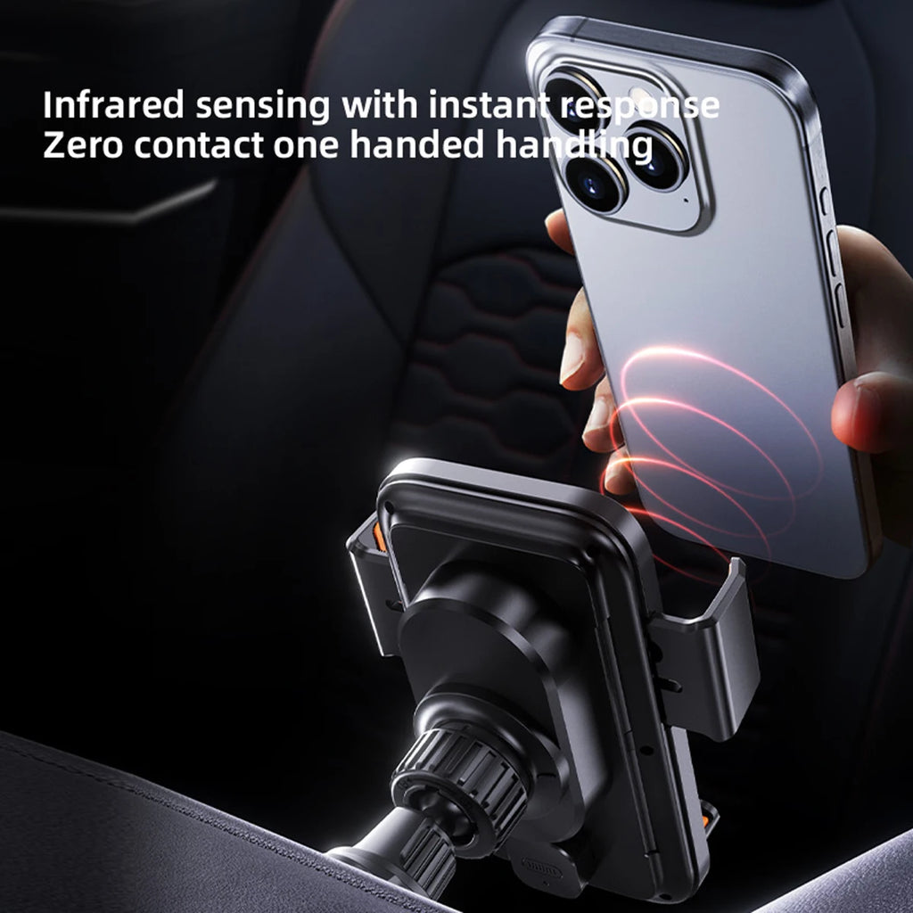 Car Phone Charger Phone Holder 15W Wireless & Wired Charger Auto Sensing One-Touch Release and Rotation Qi FCC ROHS Certified