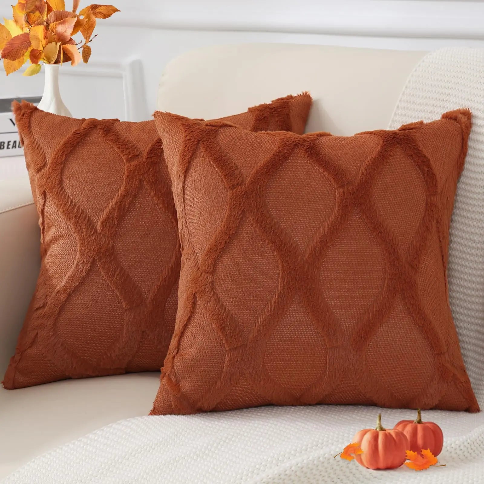 HAPIHAPPY Plush Throw Pillow Covers 12X20 Set of 1 Faux Fur Wool Bed Sofa Living Room Throw Pillow Covers Soft Home PillowCovers
