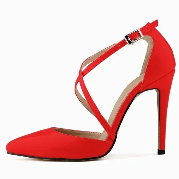 Women Pumps 2026 Summer Slippers Outdoor Casual Sexy Pointed Toes Hollow Stilettos Cross Strap High Heels Female Wedding Shoes