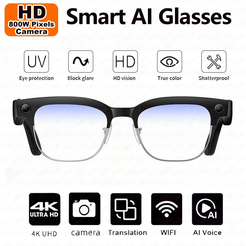 2026 New Al Smart Photo Glasses 800W Camera anti-shake HD Video Recording Translation Voice Assistant Music BTCall Smart Glasses