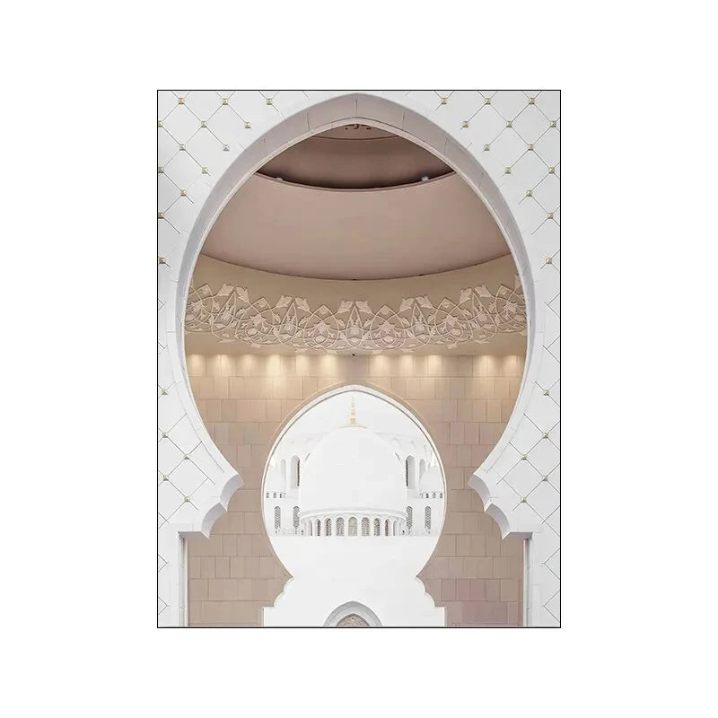 Islamic Mosque Canvas Wall Art Muslim Mosque Building Picture with Inspirational Quote and Leaf Design for Living Room Decor