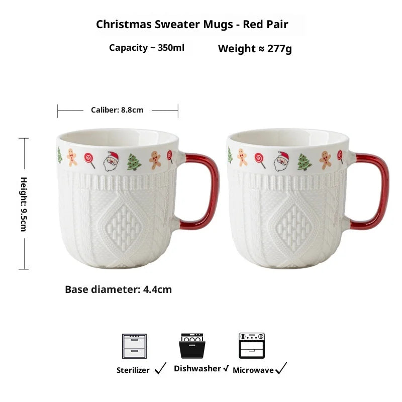 2Pcs/Set 12oz Ceramic Espresso Cups Porcelain Coffee Mugs Set for Tea Latte Cafe Mocha Couple Cozy Sweater Cups Christmas Gift L