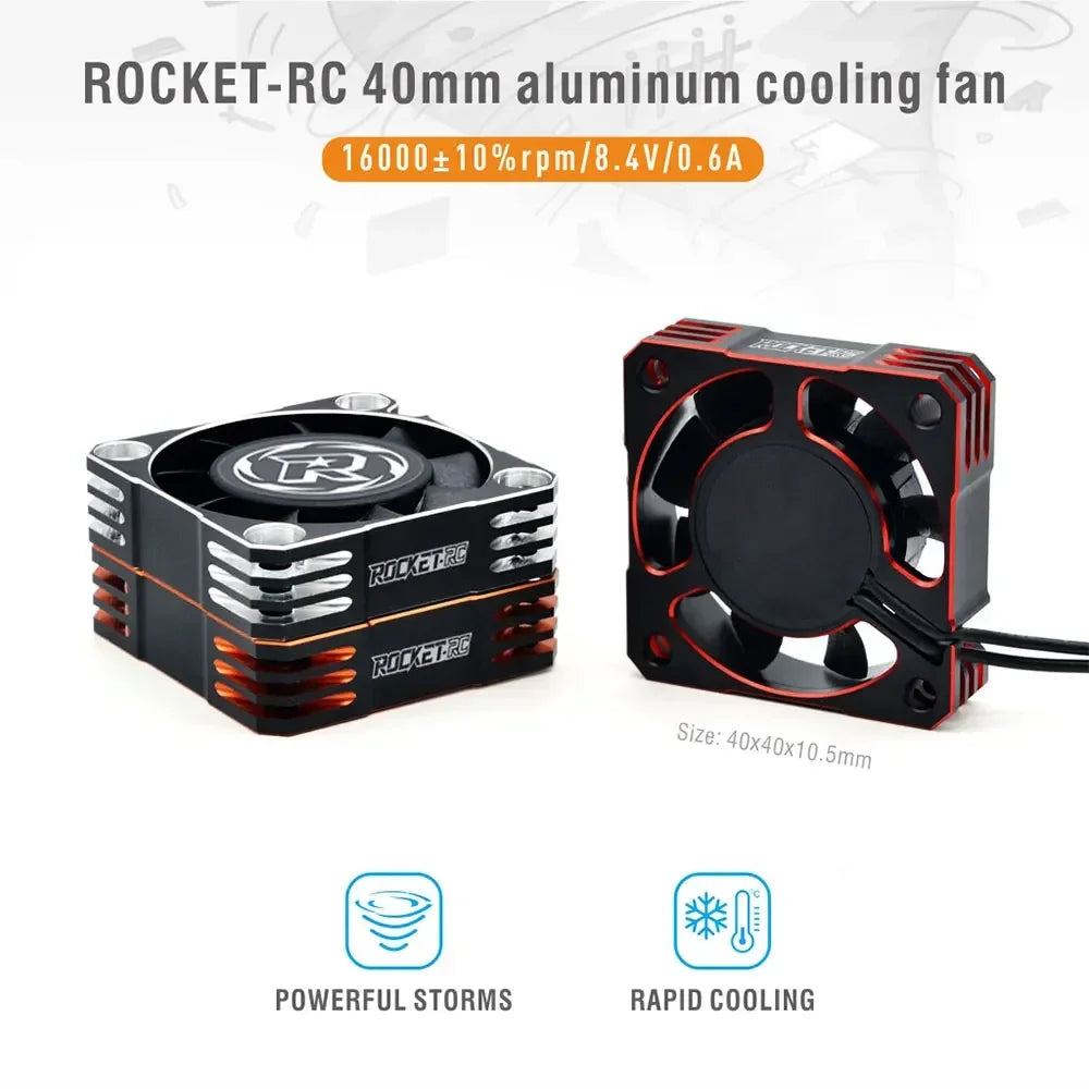 ROCKET-RC 25/30/35/40/50mm Metal Cooling Fan V2 32000/28000/21000/16000/10000RPM for 1/8 1/10 1/12 RC Car 540/550/3650 Motor ESC