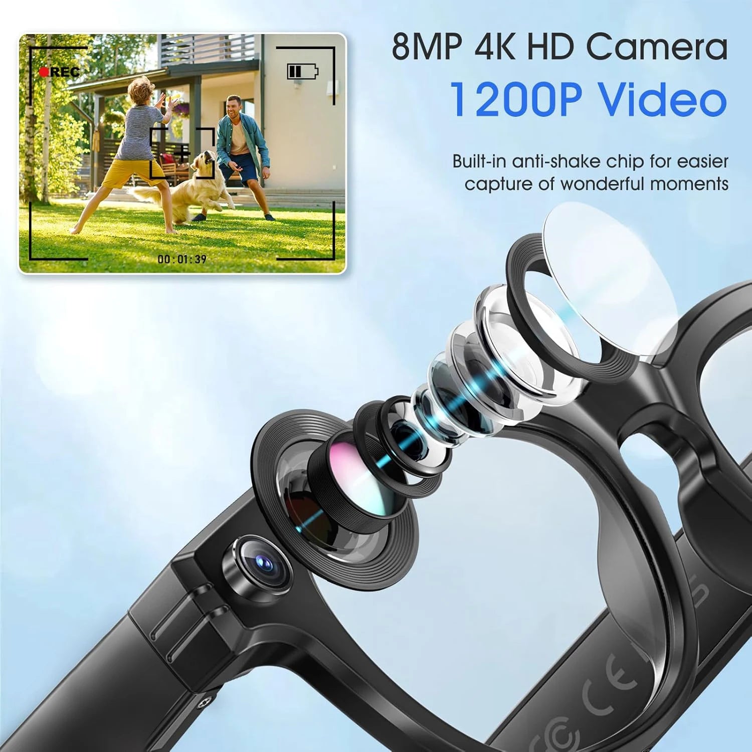 2026New Smart Glasses with 8MP Camera Video Recording AI Photo Recognition Bluetooth Call Voice Translation Sunglasses Men Women.
