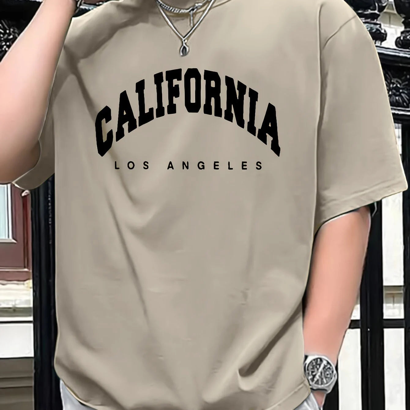 Summer men's 100% pure cotton casual loose fit plus CALIFORNIA printed sports comfortable round neck short sleeved T-shirt top