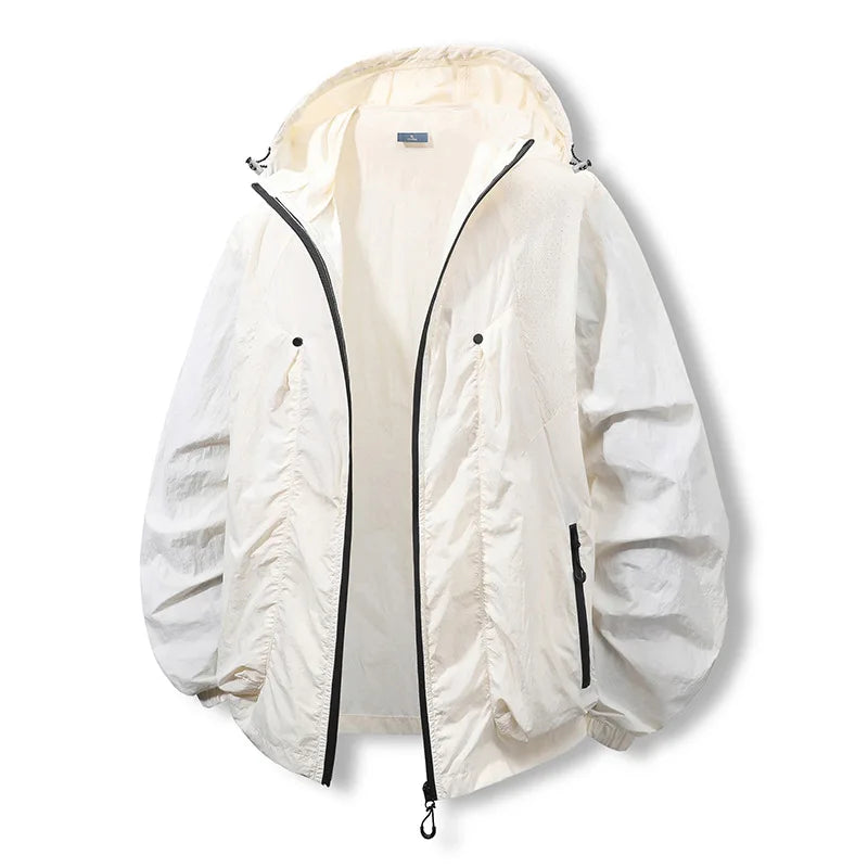 Men's Summer Sun Protection Hooded Jacket Ultra-thin Breathable UV Fast Drying Ice Silk Outdoor Hiking Camping Clothing