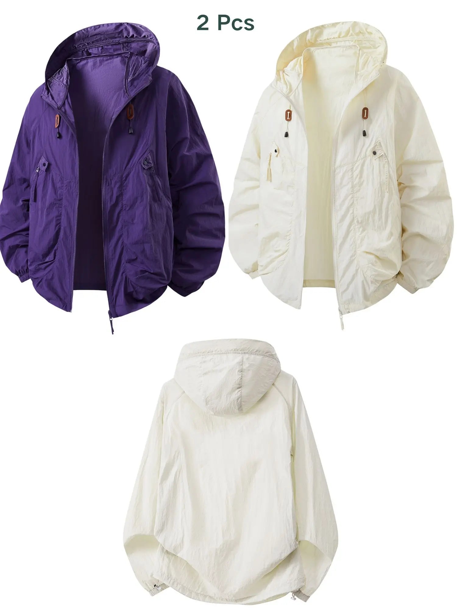 2PCS Women's Clothing Summer Lightweight Hooded Thin Big Pockets Jacket for Outdoor Biking Sun Protection Windbreaker Drawstring