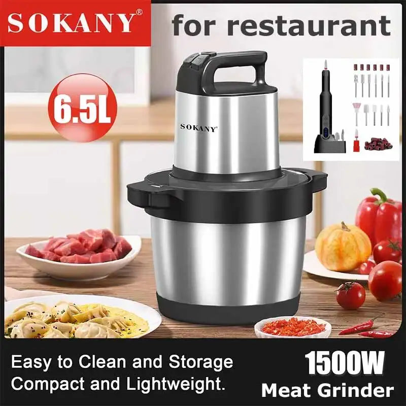 Food Processor 6.5L Electric Meat Grinders Stainless Steel Vegetable Slicer Chopper Crusher Kitchen Blenders Home Appliance