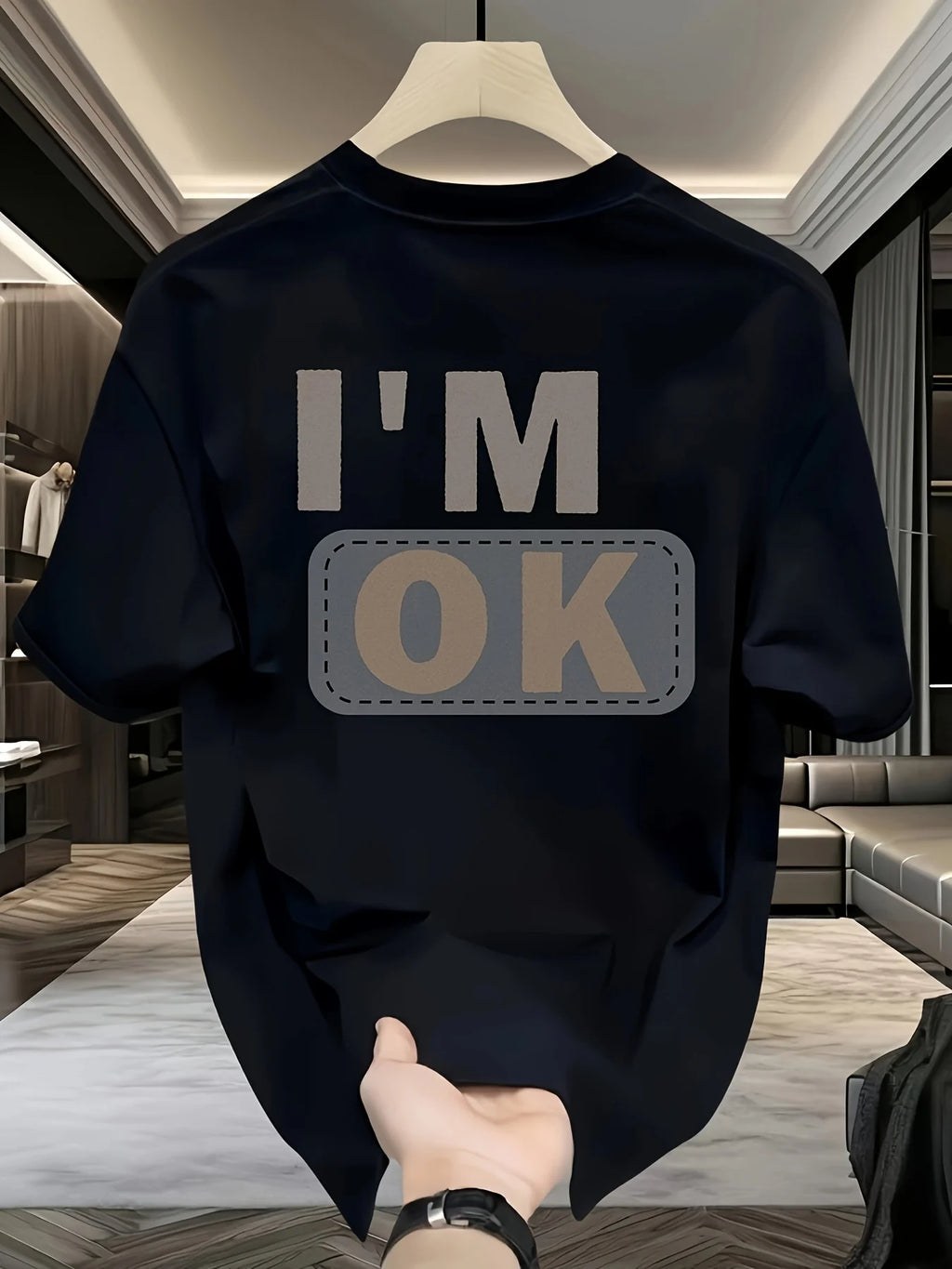 Men's summer 100 cotton fashionable casual sports loose fashion I'm OK letter printed round neck short sleeved T-shirt top
