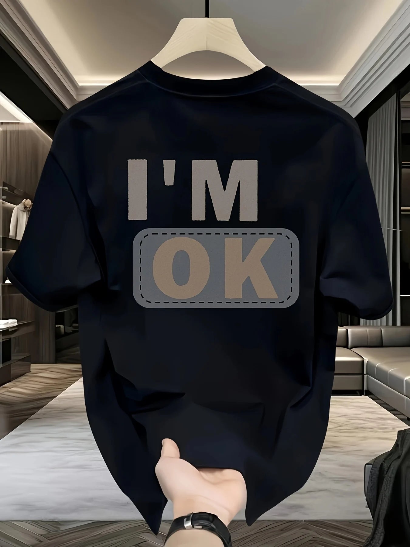 Men's summer 100 cotton fashionable casual sports loose fashion I'm OK letter printed round neck short sleeved T-shirt top