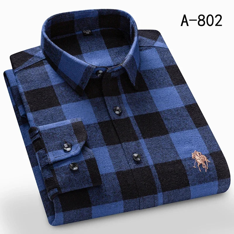 New Spring Fashion Flannel Long Sleeve Shirts For Men Plaid Plus Size Cotton Warm Soft Clothing Business Chic Smart Dress Shirts