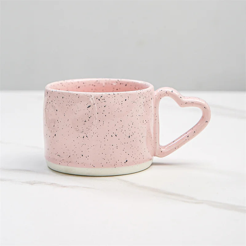Korean Style ins Ceramics Cup 300ML Pink Love shape handle Coffee Mug Breakfast milk oatmeal cup Water  cup Valentine's Day Gift