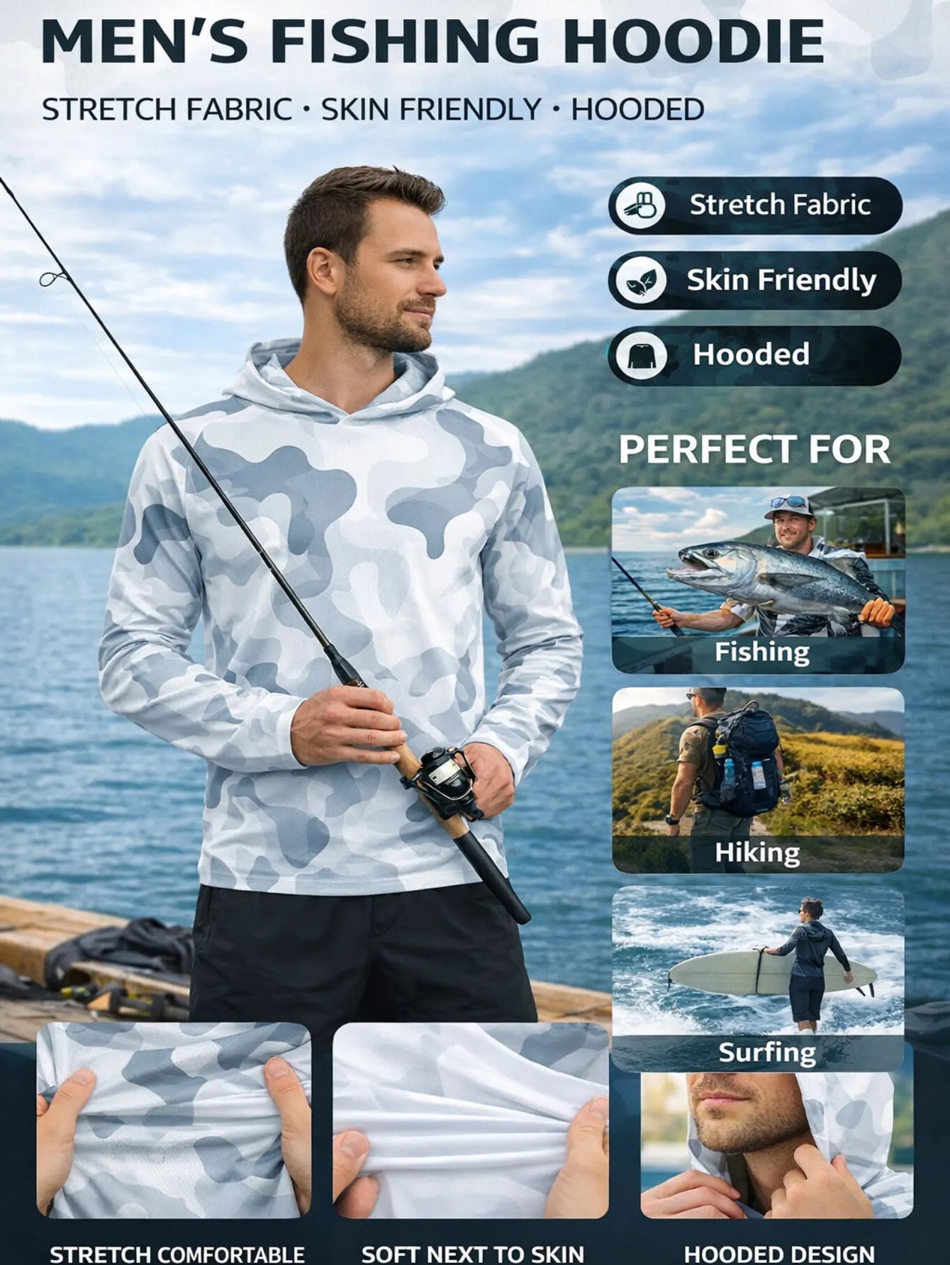 Fishing Shirts Hooded Moisture Wicking Jersey For UV Hoodies Clothing Camiseta De Pesca Men's Tops