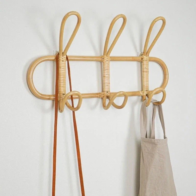 Rattan Hanger Rattan Wall Hooks Kids Garments Organizer Rack Clothes Hat Hanging Hook Kids Room Clothing Storage Decor Hangers