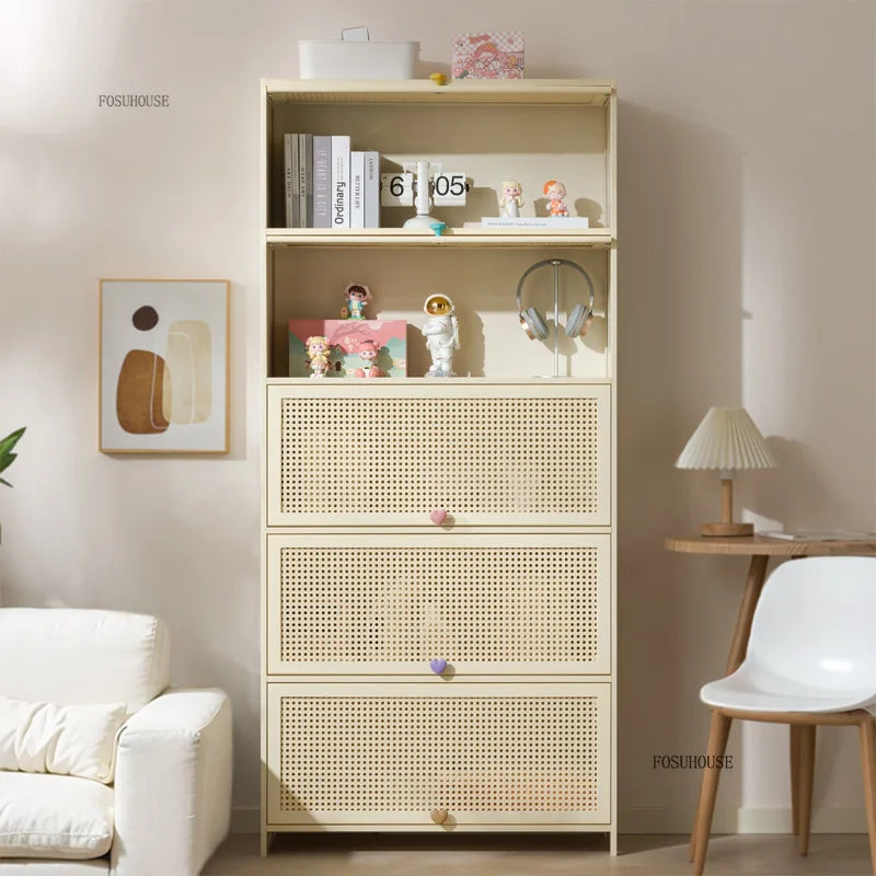 Cream Style Living Room Cabinets Household Bookcase with Door Storage Cabinet Floor Rack Wall Storage Cabinet Home Furniture
