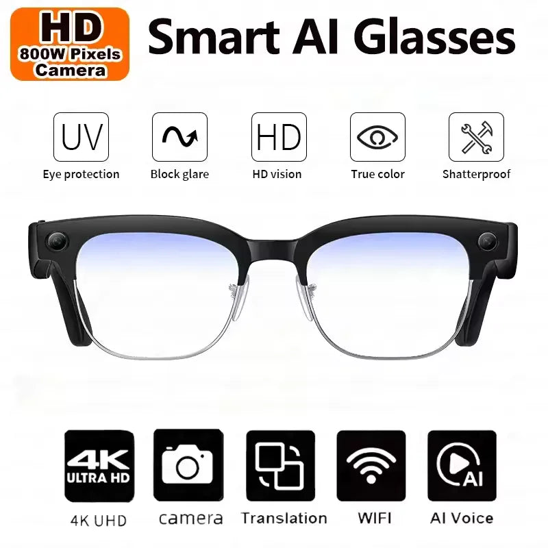 2026 New AI Smart Glasses 800W Ultra-Wide HD 4K Camera Video Recording 4GB AI Photo Recognition Bluetooth Call Translation Voice