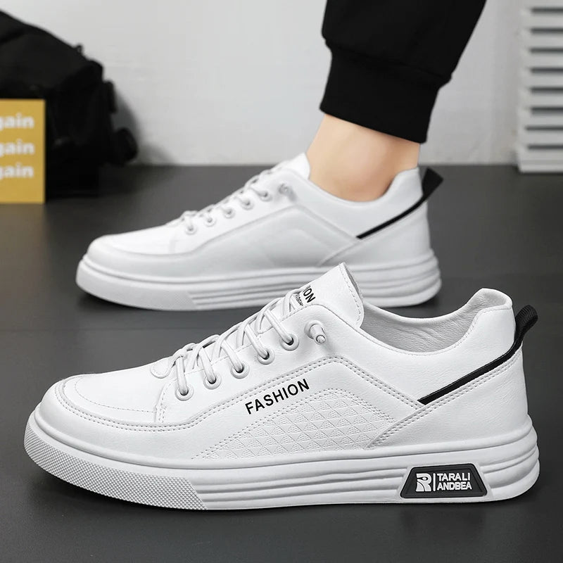 White Shoes Comfort Sports Vulcanized Shoes Zapatillas De Hombre Mens Casual Sneakers New Fashion Lace-up PU Leather Casual