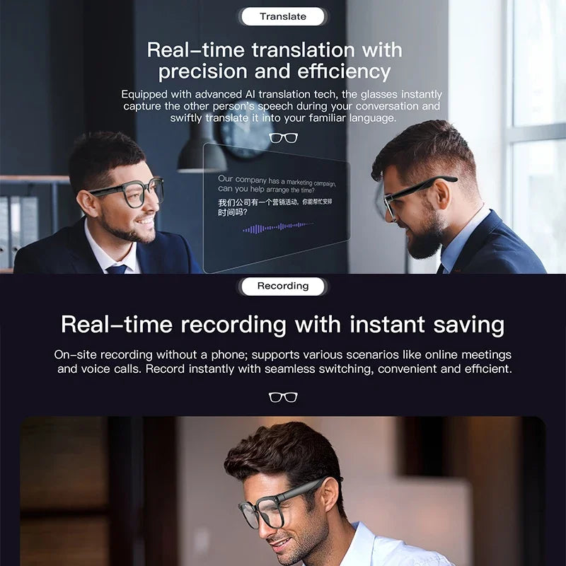 2025 New Upgrade 8MP Smart Glasses With Camera Video Recording AI Photo Recognition BT Call Translation AI Voice Sunglasses Man