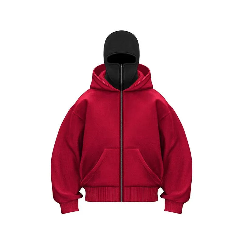 2025 Hot New Men's Balaclava Hoodies Half Zip Up Pullover Double Hooded Fleece Sweatshirt Unisex Fall Winter Outfits For Men