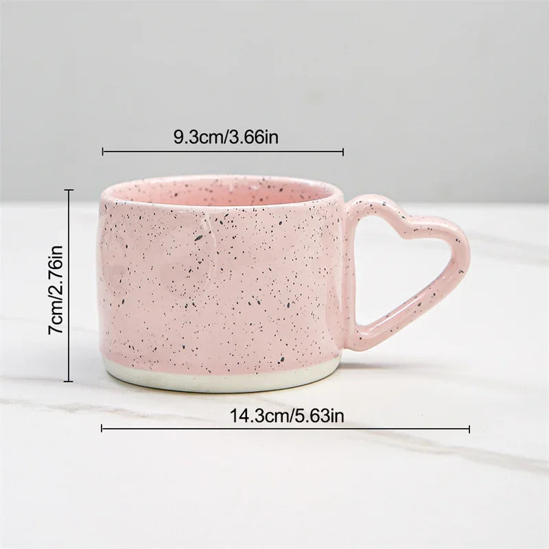 Korean Style ins Ceramics Cup 300ML Pink Love shape handle Coffee Mug Breakfast milk oatmeal cup Water  cup Valentine's Day Gift