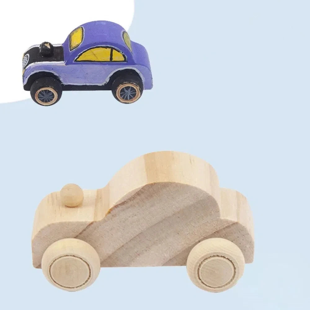 6PCS/SET Wooden Material DIY Painting Cars Hand-crafted Educational Hand-made Toys Lightweight Painting Surface Graffiti Car